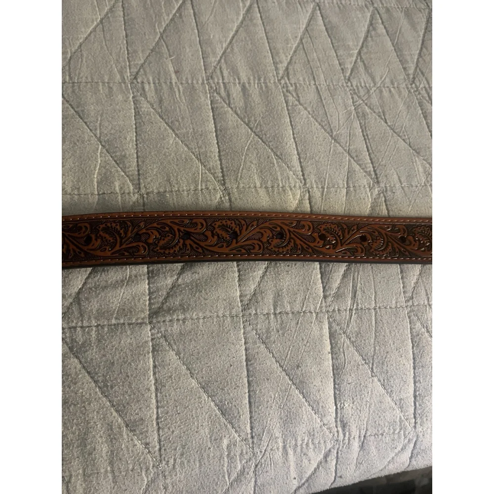 Western Belt Kids Waist 20-28 Embossed Leather Coffee Silver Gold